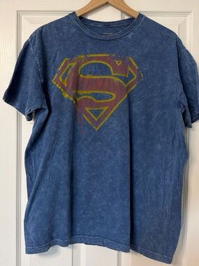 DC Comics Blue Short-Sleeve Tee with Distressed Red and Yellow Superman Logo